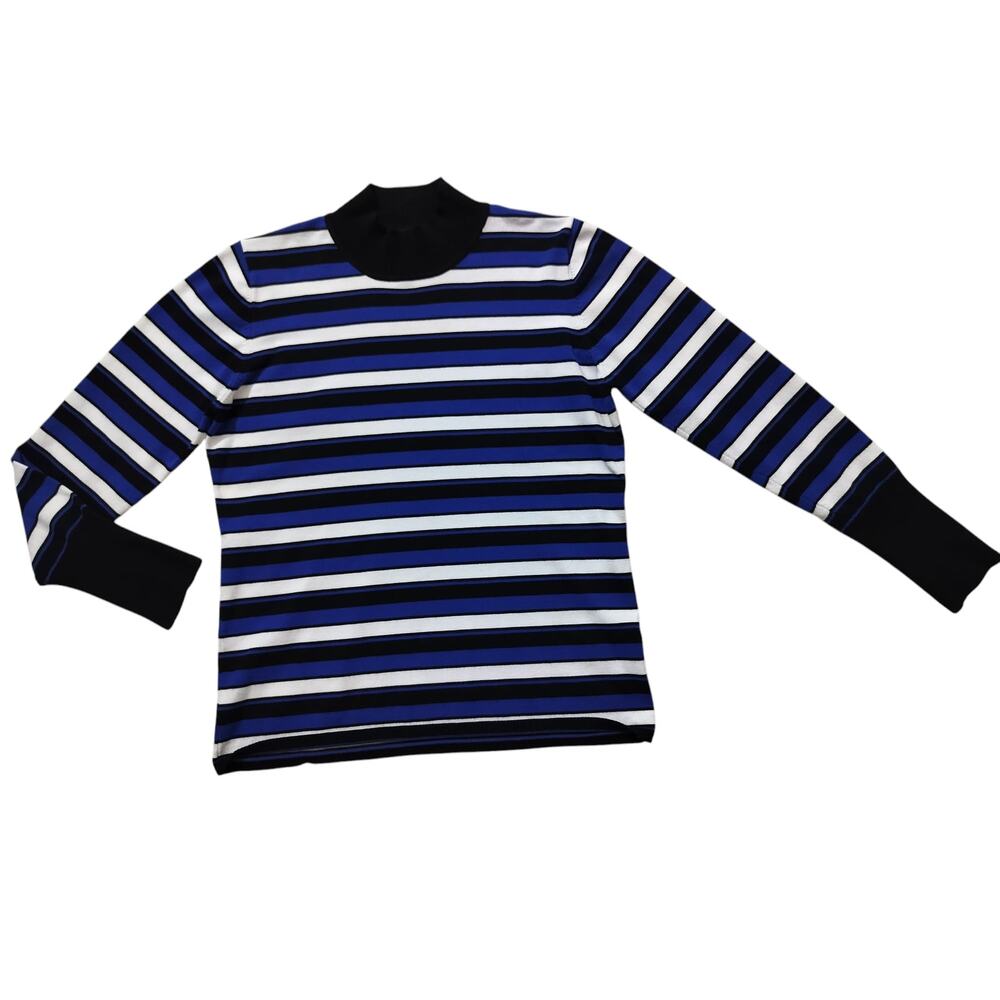 TAHARI Women's Stripes Mock Neck Blue White Sweatshirt Top Long Sleeve Size L - Picture 1 of 12
